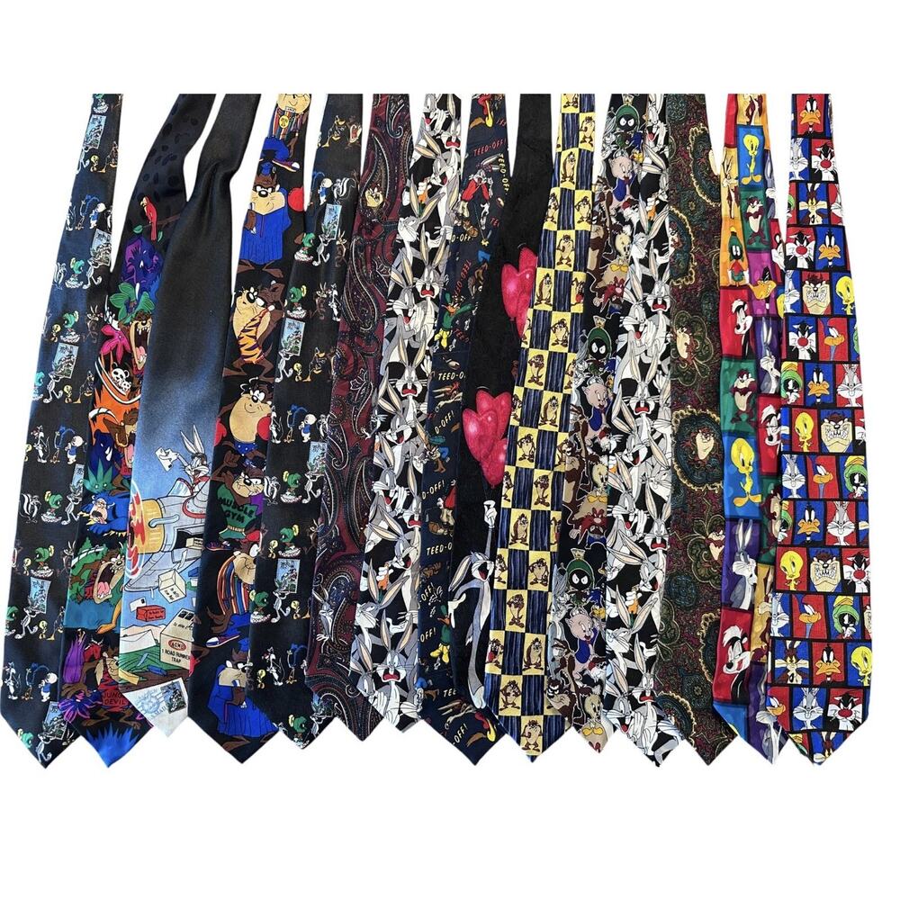 Vintage 90s Looney Tunes Men Neckties Bulk Lot of 15 Warner Bros Taz Bugs Bunny